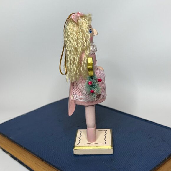 Pink Ballerina Nutcracker Holding Christmas Tree Wood Ornament 5-1/2" - Picture 4 of 6